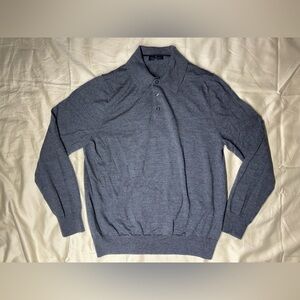Brooks Brothers Polo Sweater Mens Gray Pullover Extra Fine Merino Wool Large